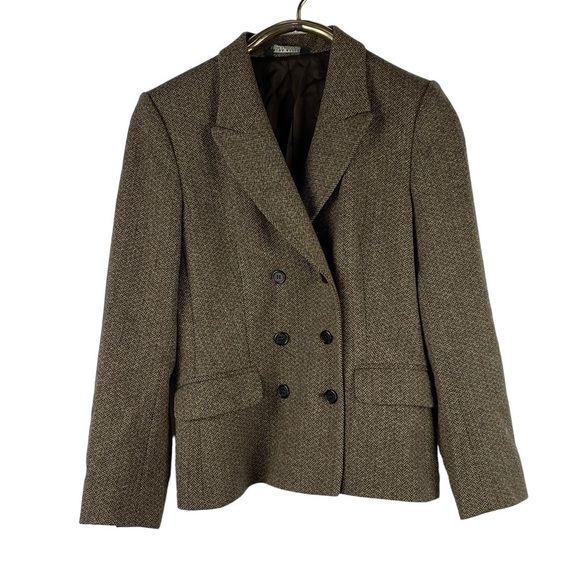 LAURA ASHLEY BRITISH TWEED BROWN DOUBLE BREASTED WOOL BLAZER JACKET - Picture 4 of 14